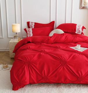 Lenjerie Bumbac Premium 6 Piese, cu Inimi Brodate, Rosu
