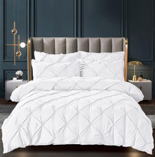 Lenjerie Bumbac Premium 6 Piese, cu Pliuri Brodate,  Alba-C3032
