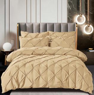 Lenjerie Bumbac Premium 6 Piese, cu Pliuri Brodate, Capuccino-C3030