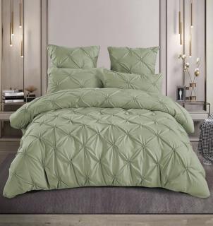 Lenjerie Bumbac Premium 6 Piese cu Pliuri Brodate, Verde-M4739