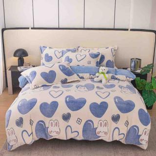 Lenjerie Cocolino 4 Piese cu Elastic, Pat Dublu, Inimioare Iepurasi-C7093