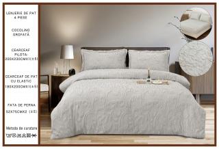Lenjerie Cocolino Grofata, cu Blanita, 4 Piese, Cearceaf pat cu Elastic, Gri Deschis-P7095