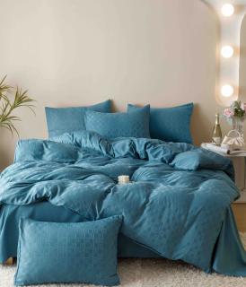 Lenjerie de pat Jacquard Finetat, 6 Piese, Albastru