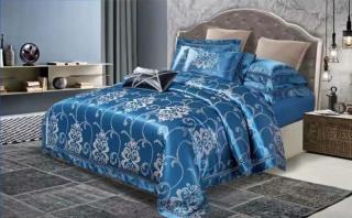 Lenjerie de pat Jacquard Premium De Lux, 6 Piese, Albastru Model Regal-R6280