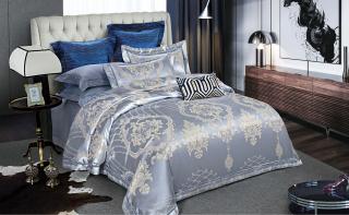 Lenjerie de pat Jacquard Satinat Premium, 6 Piese, Bleu Model Regal-V6444