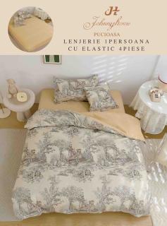 Lenjerie Finet 4 Piese 1 Persoana, cu Elastic, Bej Padure-H7395
