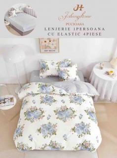 Lenjerie Finet 4 Piese 1 Persoana, cu Elastic, Crem Flori-H7405