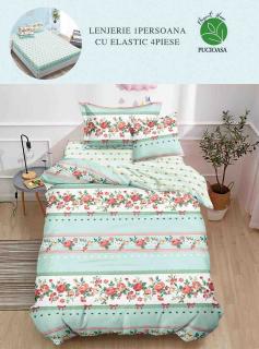 Lenjerie Finet 4 Piese 1 Persoana, cu Elastic, Floricele Fundite-H7394