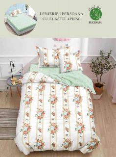 Lenjerie Finet 4 Piese 1 Persoana, cu Elastic, Floricele-H7397