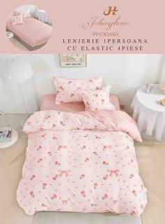 Lenjerie Finet 4 Piese 1 Persoana, cu Elastic, Fundite Floricele-H7398