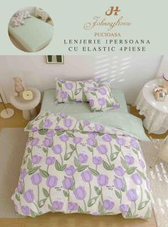 Lenjerie Finet 4 Piese 1 Persoana, cu Elastic, Lalele Lila-H7404