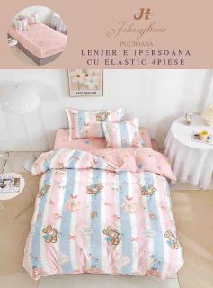 Lenjerie Finet 4 Piese 1 Persoana, cu Elastic, Roz Bleu Ursuleti-H7410