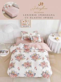 Lenjerie Finet 4 Piese 1 Persoana, cu Elastic, Trandafiri-H7422