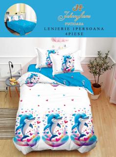 Lenjerie Finet 4 Piese 1 Persoana, Delfini Inimioare-H7711