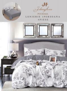 Lenjerie Finet 4 Piese 1 Persoana, Flori Gri-H7217