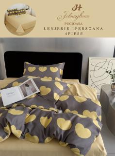 Lenjerie Finet 4 Piese 1 Persoana, Gri Inimioare-H7203