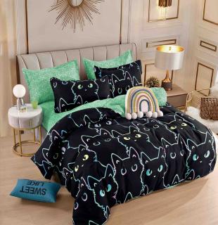 Lenjerie Finet 4 Piese 1 Persoana, Negru Pisicute-C7648