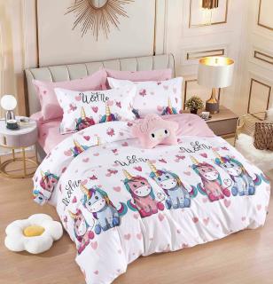 Lenjerie Finet 4 Piese 1 Persoana, Unicorni-C7642