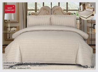 Lenjerie Pat Dublu din Bumbac Damasc, 4 Piese cu Elastic, Model Dungat, Cabalin-D7723