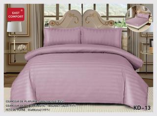Lenjerie Pat Dublu din Bumbac Damasc, 4 Piese cu Elastic, Model Dungat, Lila-D7726
