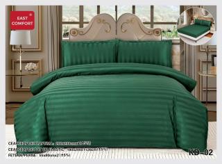 Lenjerie Pat Dublu din Bumbac Damasc, 4 Piese cu Elastic, Model Dungat, Verde Smarald-D7721