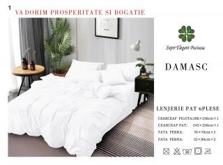Lenjerie Pat Dublu din Bumbac Damasc, cu 6 Piese, Alb-P7035