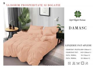 Lenjerie Pat Dublu din Bumbac Damasc, cu 6 Piese, Bej-P7026