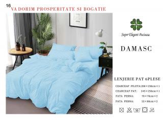 Lenjerie Pat Dublu din Bumbac Damasc, cu 6 Piese, Bleu-P7019