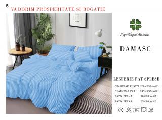 Lenjerie Pat Dublu din Bumbac Damasc, cu 6 Piese, Bleu-P7033