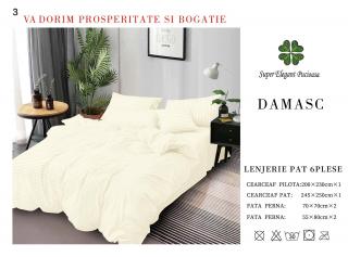 Lenjerie Pat Dublu din Bumbac Damasc, cu 6 Piese, Crem-P7030