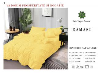 Lenjerie Pat Dublu din Bumbac Damasc, cu 6 Piese, Galben-P7020