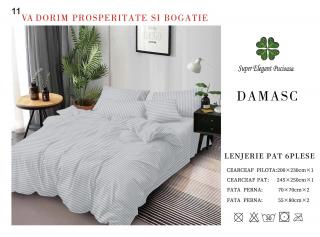 Lenjerie Pat Dublu din Bumbac Damasc, cu 6 Piese, Gri Deschis-P7032
