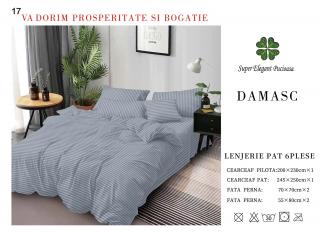 Lenjerie Pat Dublu din Bumbac Damasc, cu 6 Piese, Gri Inchis-P7023