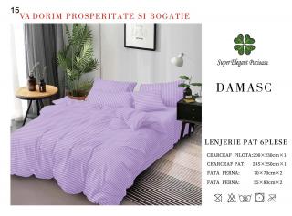 Lenjerie Pat Dublu din Bumbac Damasc, cu 6 Piese, Lila-P7036