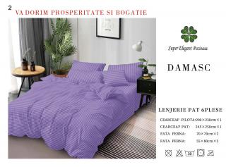 Lenjerie Pat Dublu din Bumbac Damasc, cu 6 Piese, Mov-P7024