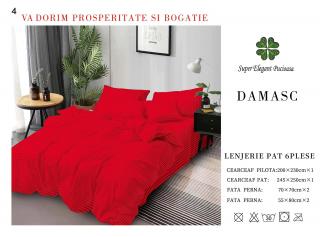 Lenjerie Pat Dublu din Bumbac Damasc, cu 6 Piese, Rosu-P7025