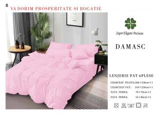 Lenjerie Pat Dublu din Bumbac Damasc, cu 6 Piese, Roz Deschis-P7021