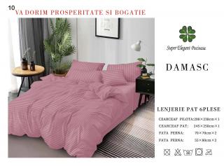 Lenjerie Pat Dublu din Bumbac Damasc, cu 6 Piese, Roz Inchis-P7034
