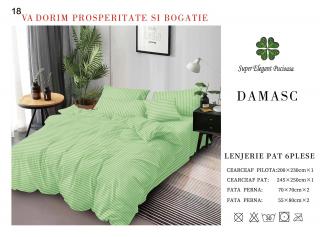 Lenjerie Pat Dublu din Bumbac Damasc, cu 6 Piese, Verde Deschis-P7028