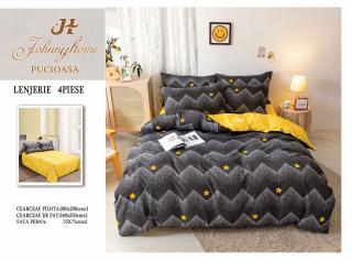 Lenjerie Pat Dublu din Bumbac Satinat Superior cu 4 Piese, Stelute-H7610
