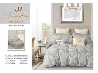 Lenjerie Pat Dublu din Finet, 6 Piese, Bleu Floricele-H7666