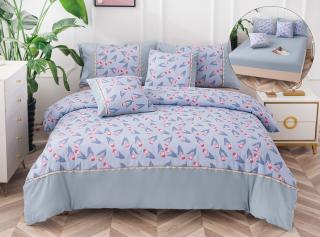 Lenjerie Pat Dublu din Finet 6 Piese, cu Elastic, Bleu Lalele-P6497