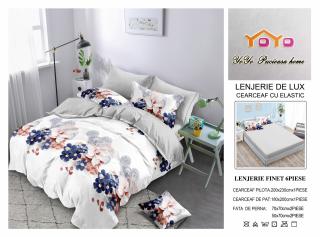 Lenjerie Pat Dublu Din Finet, 6 Piese, cu Elastic, Floricele-Y7428