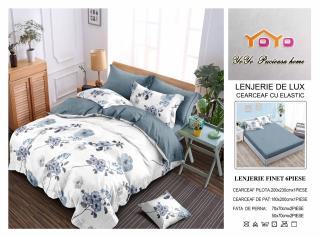 Lenjerie Pat Dublu Din Finet, 6 Piese, cu Elastic, Floricele-Y7431
