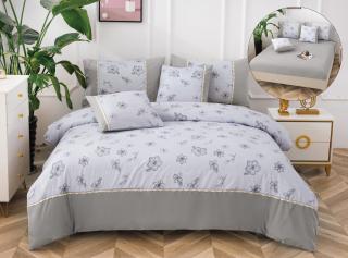 Lenjerie Pat Dublu din Finet 6 Piese, cu Elastic, Gri Floricele-P6498