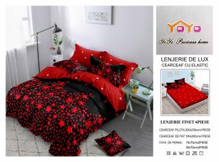 Lenjerie Pat Dublu Din Finet, 6 Piese, cu Elastic, Stelute-Y7436
