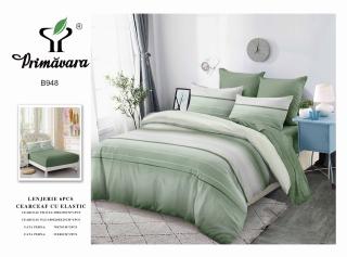 Lenjerie Pat Dublu din Finet, 6 Piese, cu Elastic, Verde Dungi-P6893