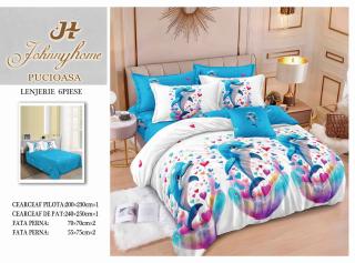 Lenjerie Pat Dublu din Finet, 6 Piese, Delfini Inimioare-H7695