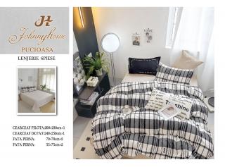 Lenjerie Pat Dublu din Finet, 6 Piese, Dungi-H7675