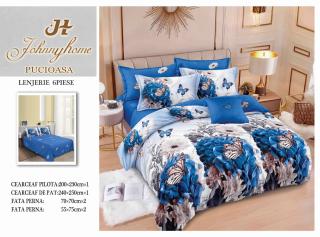 Lenjerie Pat Dublu din Finet, 6 Piese, Flori Fluturi-H7681